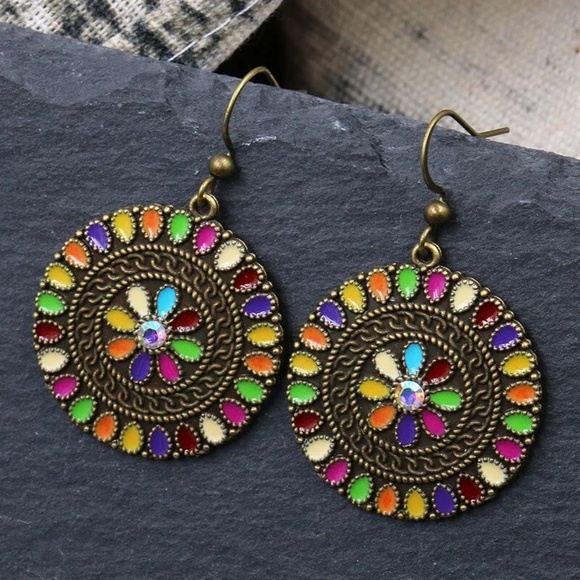 **BILLIE* Bronze x Multicolor Fashion Round Earrings - Picture 1 of 7